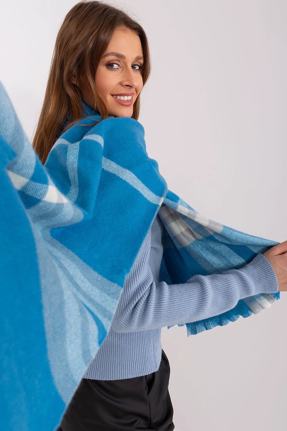 Long Colorful Plaid Scarf for Fall and Winter Polyester by AT