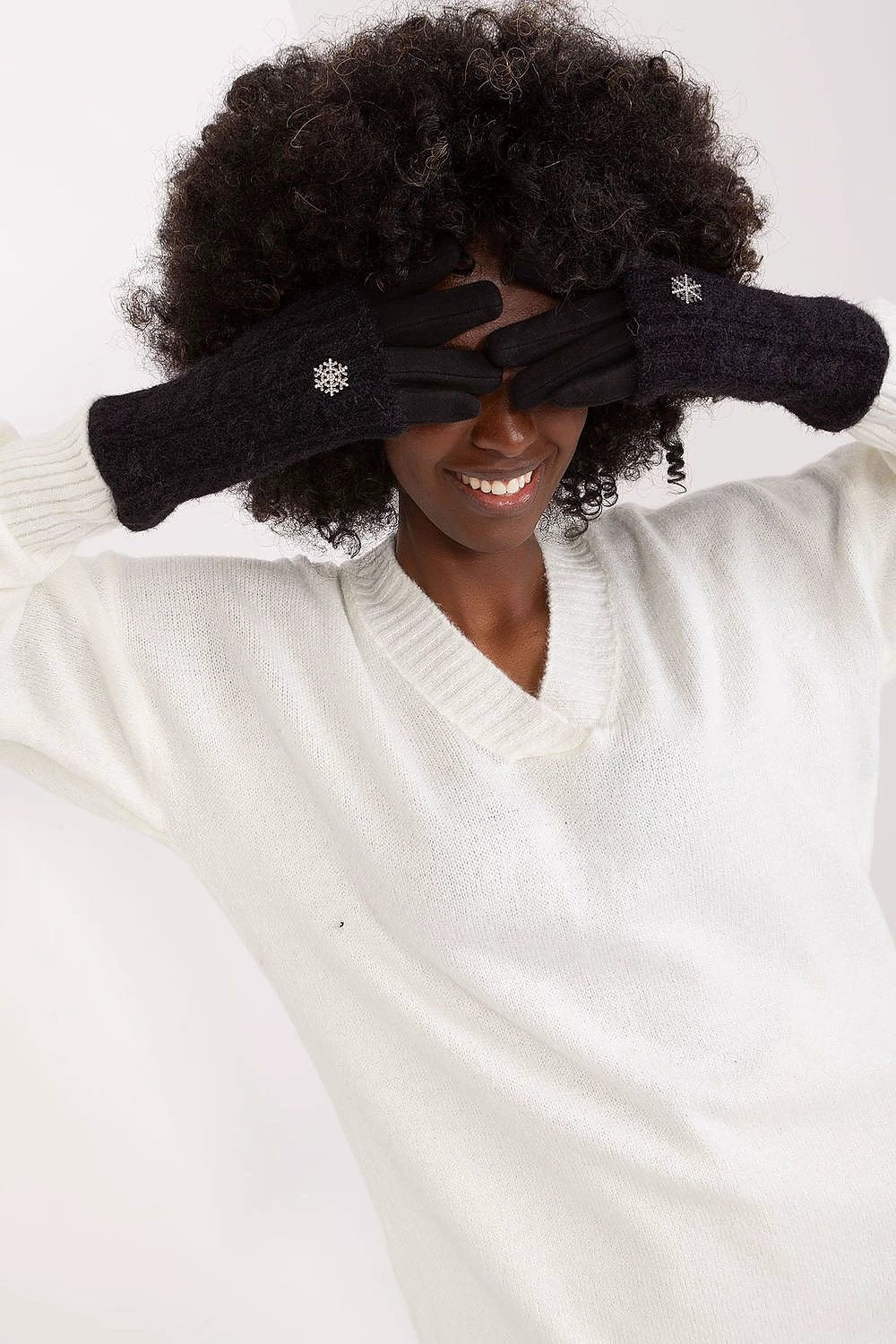 Touchscreen Knit Gloves For Women With Flower Embroidery by AT