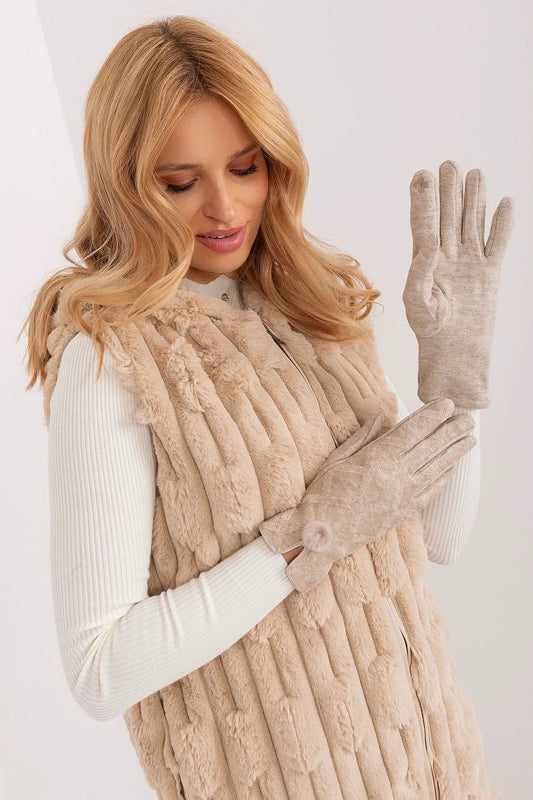 Womens Insulated Touchscreen Geometric Pompons Gloves by AT