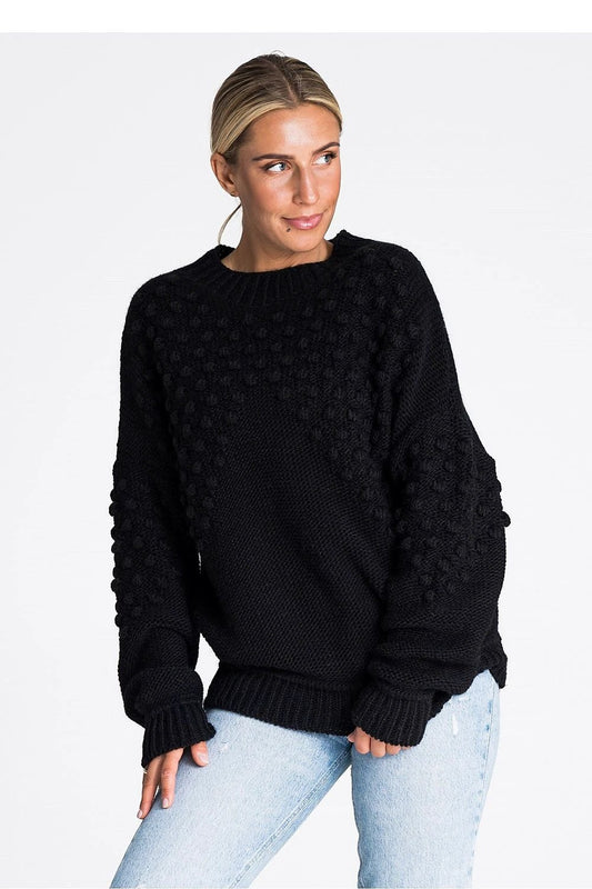 Jumper Figl - Cozy Long-Sleeve Sweater with Pom-Pom Decoration and Elastic Ribbing by Figl