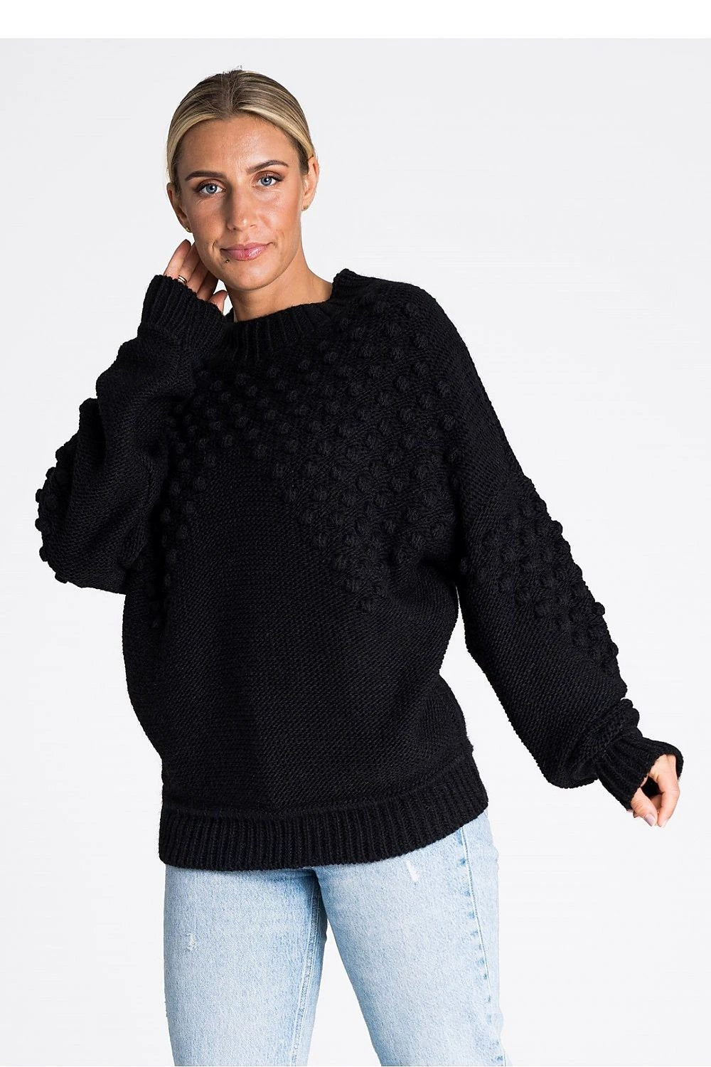 Jumper Figl - Cozy Long-Sleeve Sweater with Pom-Pom Decoration and Elastic Ribbing by Figl