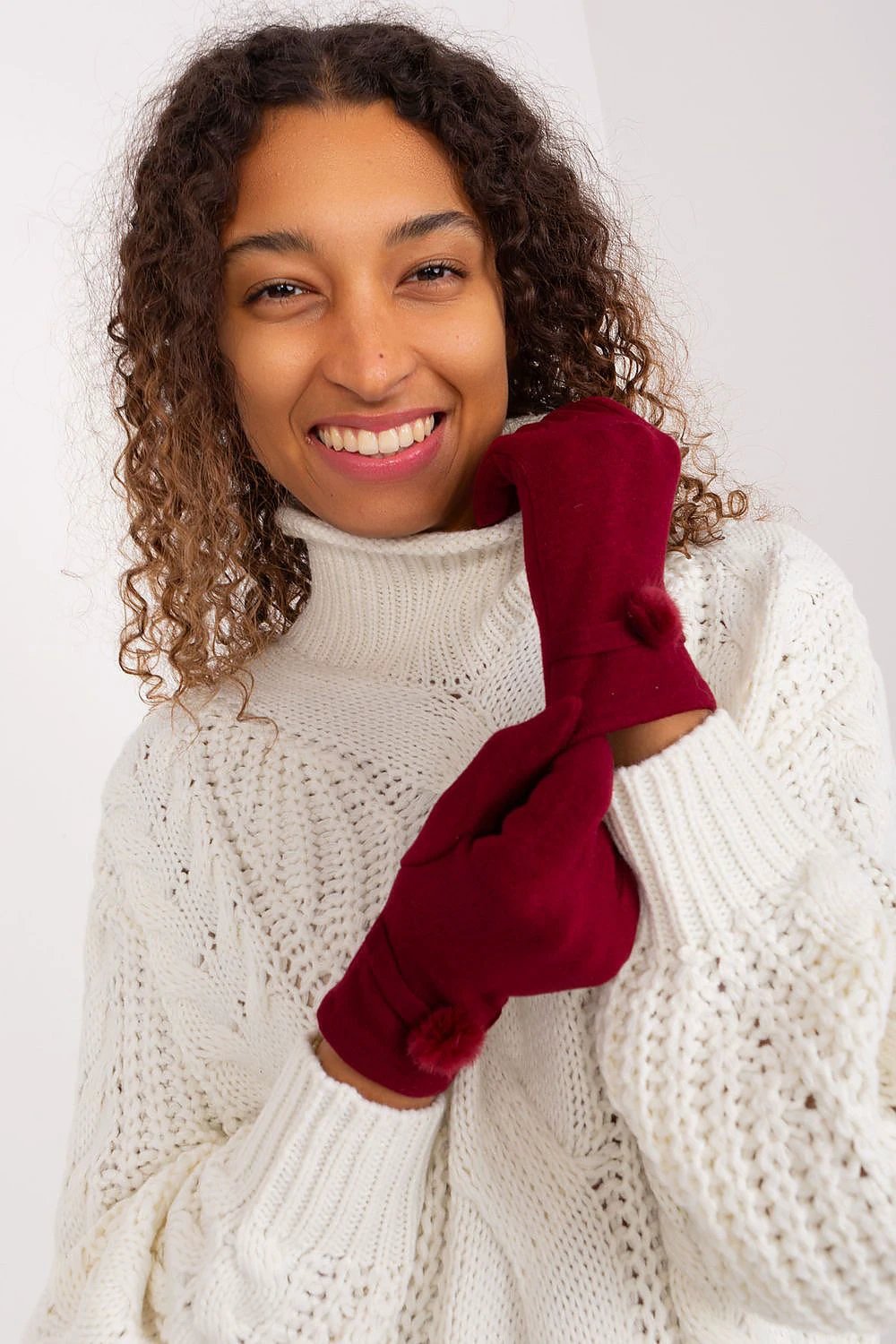 Elegant Knitted Gloves For Women With Pompoms Touchscreen by AT