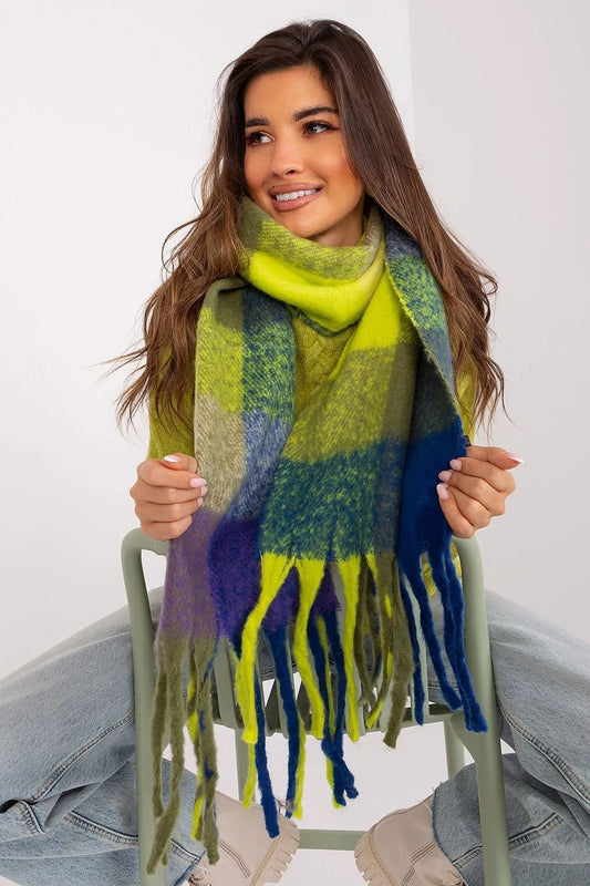 Long Colorful Plaid Scarf With Tassels For Fall Winter by AT