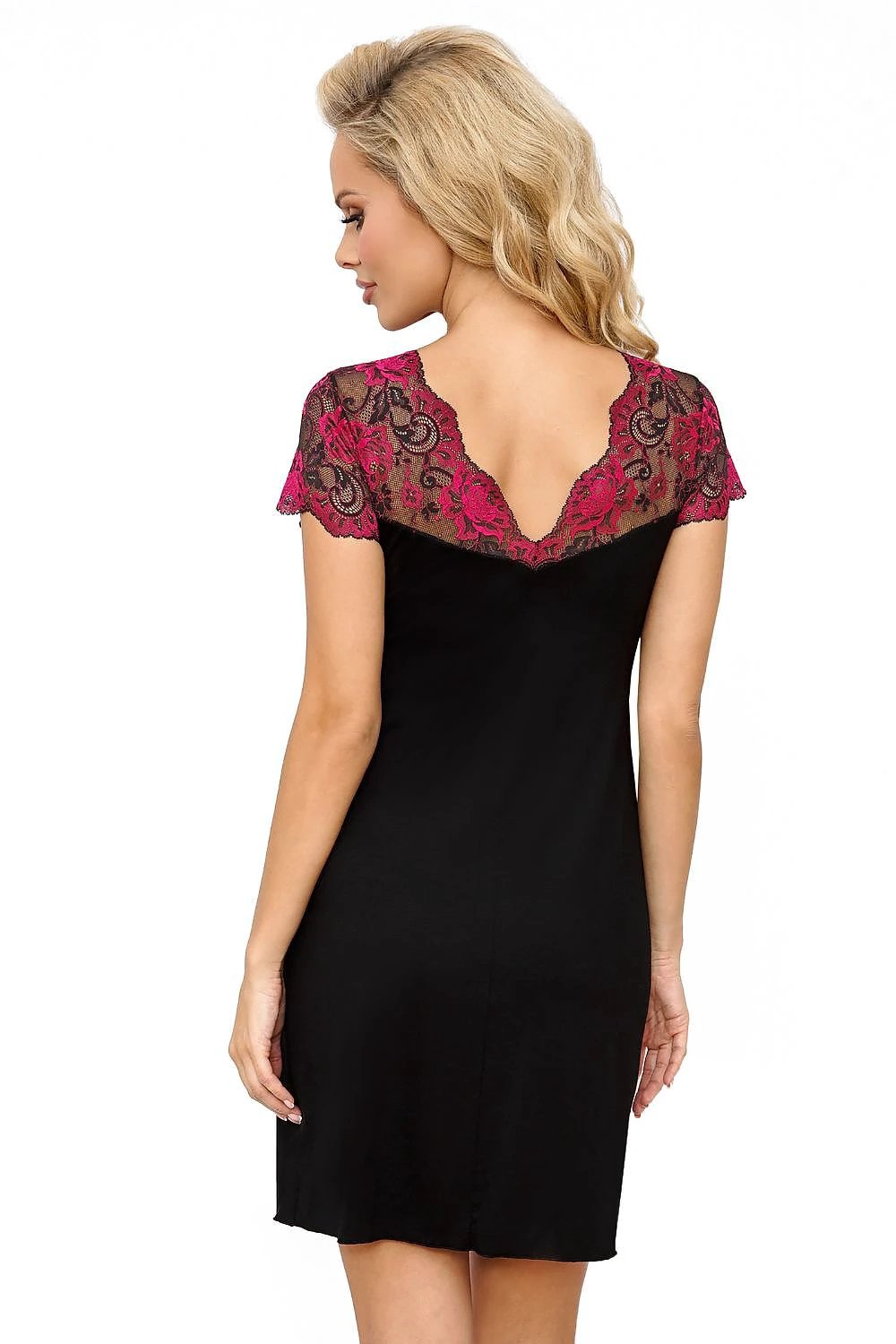 Donna Nightshirt Candy Chemise - Feminine Velvet Black Viscose and Fuchsia Lace for Ultimate Comfort by Donna