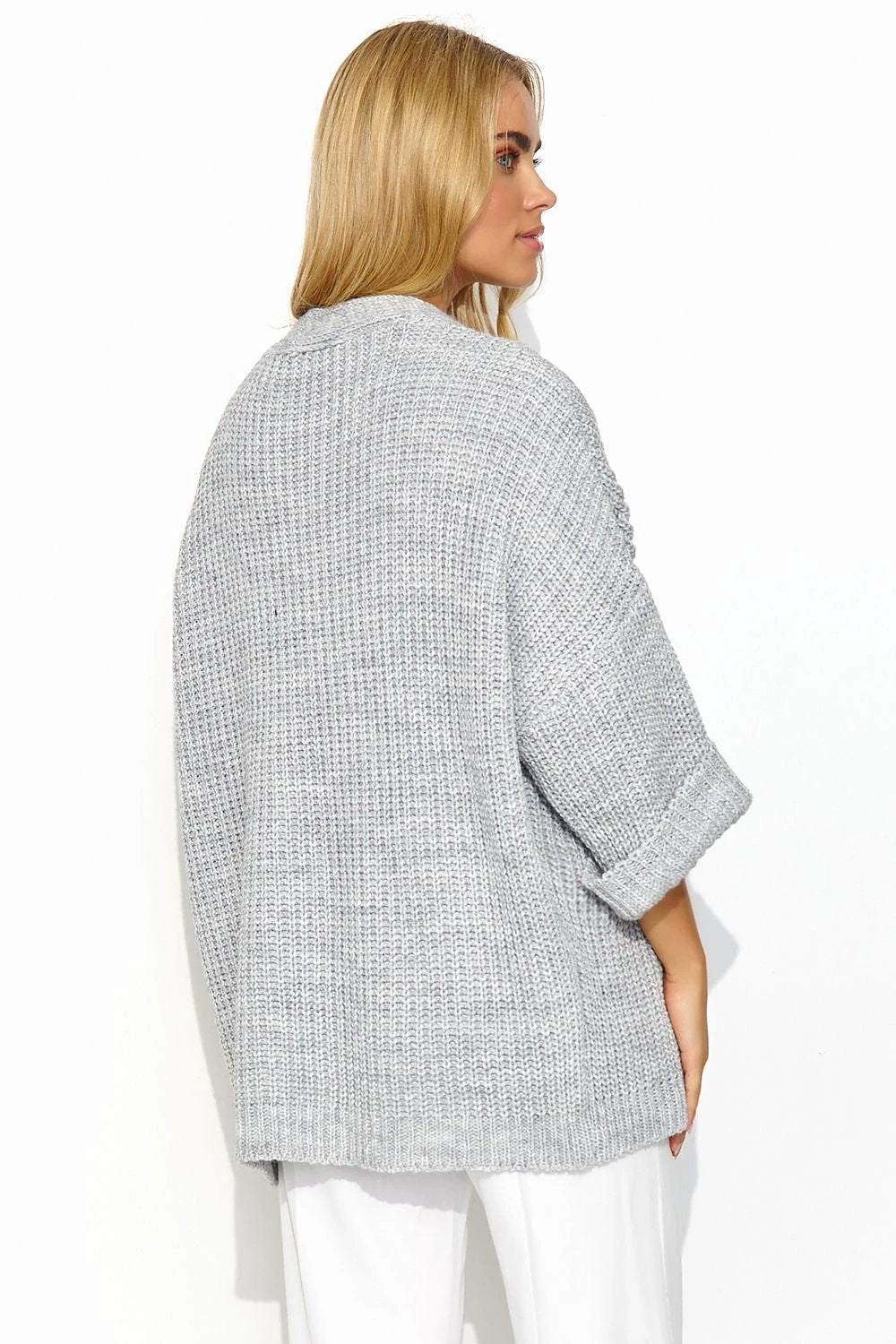 Makadamia Women's Grey Cardigan - Versatile Design with Wide Sleeves for Casual and Elegant Styles by Makadamia