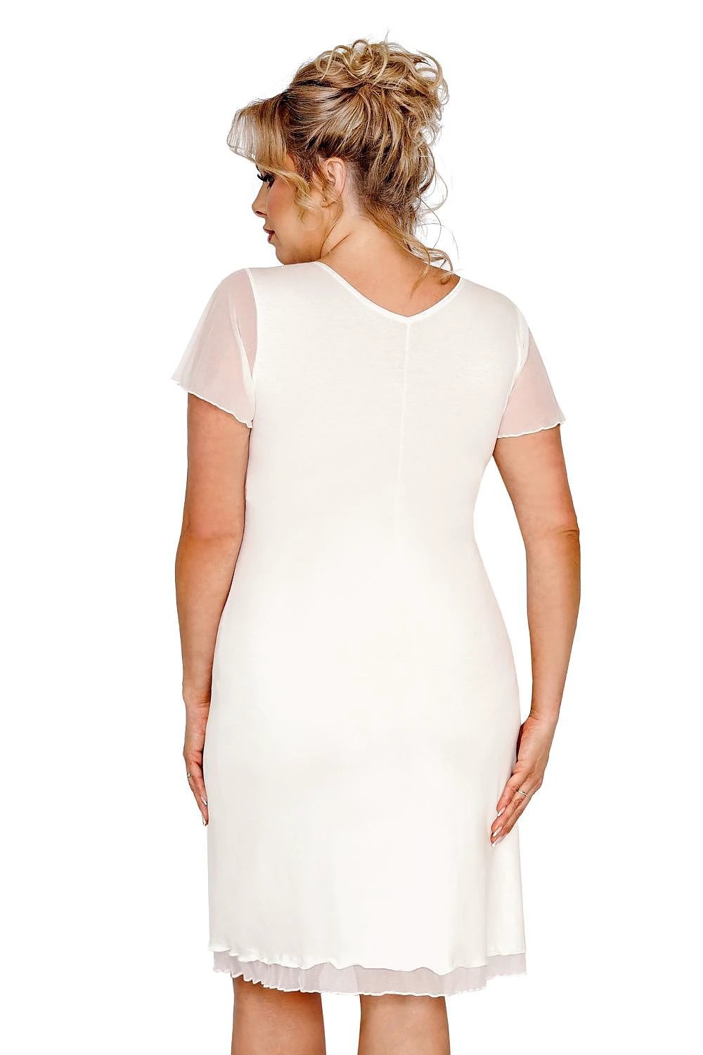 Donna Ivana Plus Size Nightshirt - Featuring Delicate Lace Neckline, Airy Tulle Sleeves, and Crystal Bow by Donna