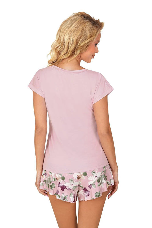 Nicola Pyjama Donna - Comfortable Olive or Pink T-Shirt with V-Neck and Floral Patterned Shorts by Donna