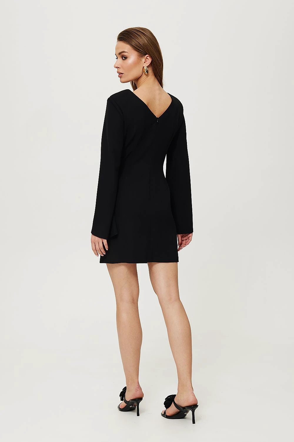 Makover Black Cocktail Dress - Figure-Flattering Mini Length with Round Neckline and Modern Elegance for Women by Makover
