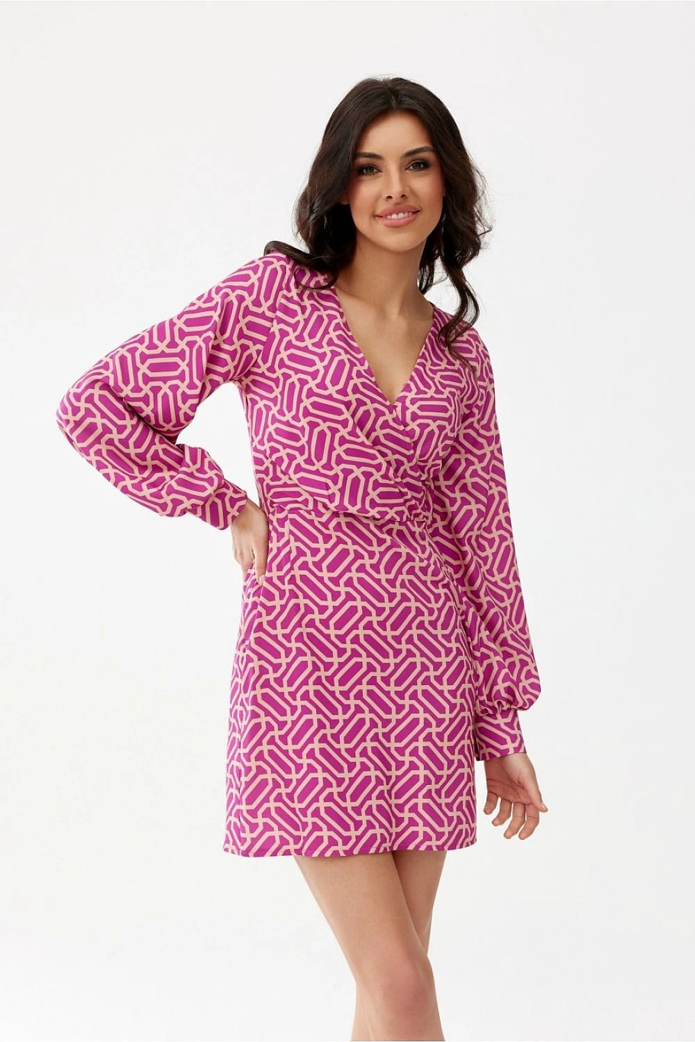 Roco Fashion Cocktail Dress - Figure-Flattering Pink Mini with Deep Neckline and Flared Hem by Roco Fashion