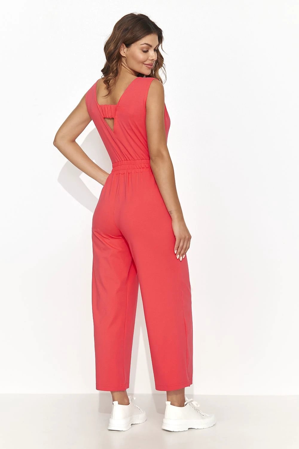 Women Knit Jumpsuit Drawstring Waist Flared 7Eighths Legs by Numinou