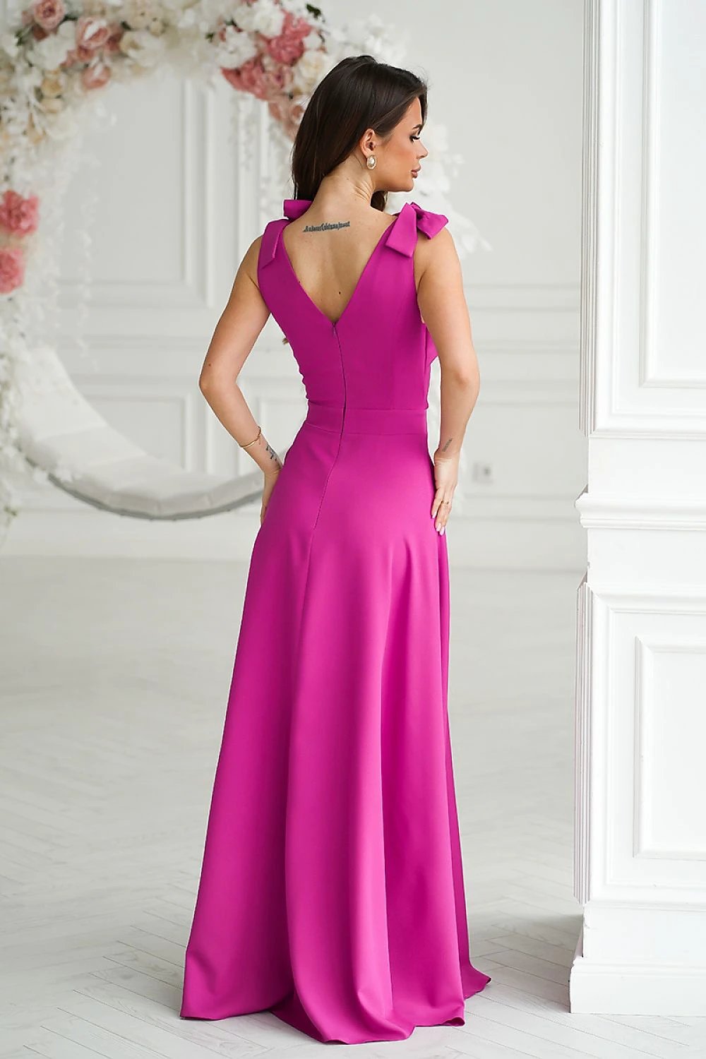 Bicotone Women's Evening Dress Model 160870 - Elegant Girly Design with Shoulder Bows, Long Slit and Airy Fabric for Prom Events by Bicotone