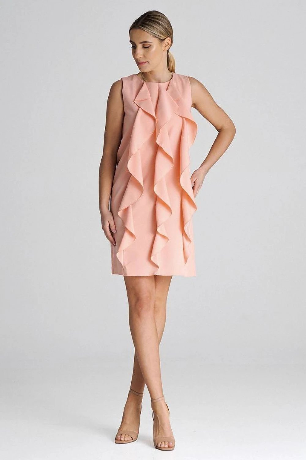 Figl Women's Cocktail Dress - Elegant Sleeveless Trapeze with Vertical Ruffles and Concealed Zipper by Figl