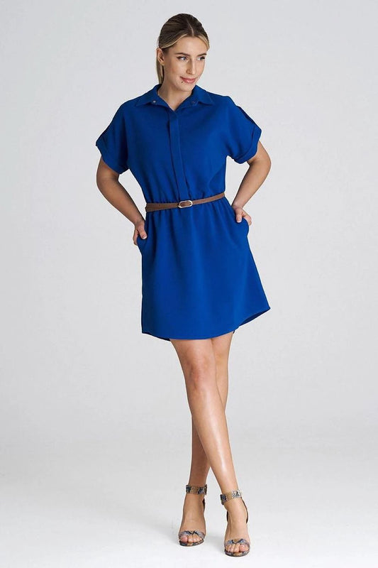 Figl Daydress - Loose-Fitting Women's Summer Dress with Collar, Short Sleeves, and Adjustable Belt by Figl