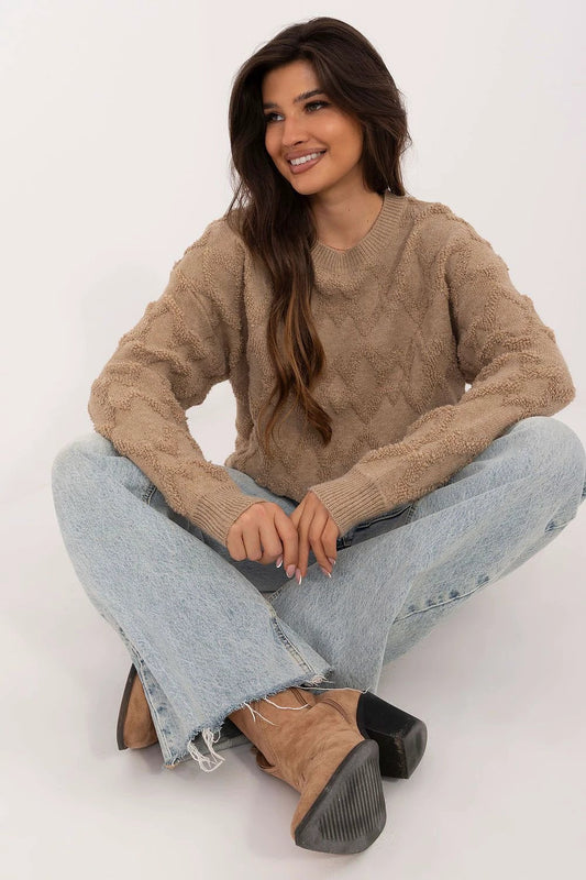 Women's Casual Jumper With Textured Knit Round Neck by AT