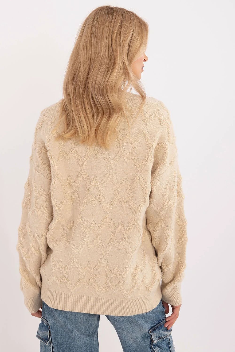 Women's Casual Jumper With Textured Knit Round Neck by AT
