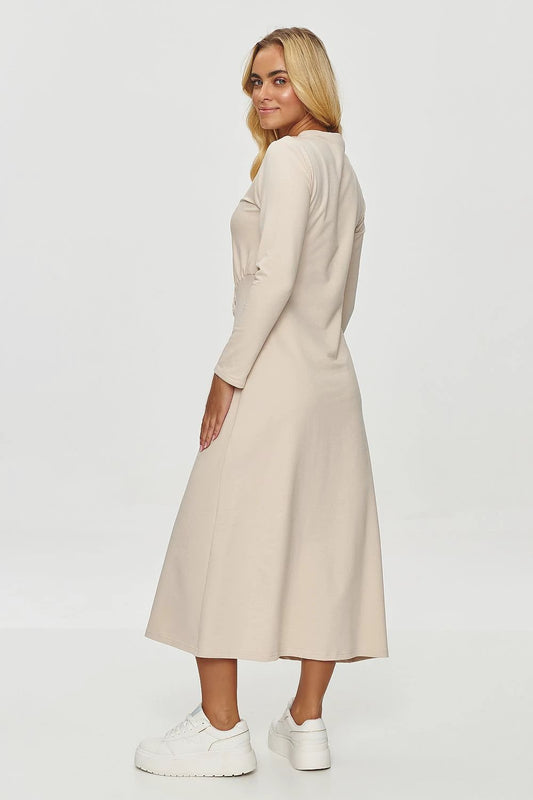 Makadamia Daydress Makadamia - Elegant Midi Length Black Cotton Dress with Draping by Makadamia