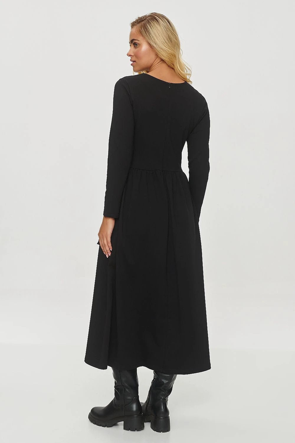 Makadamia Women's Flared Daydress - Comfortable Long Sleeve Midi Dress for Everyday Wear by Makadamia
