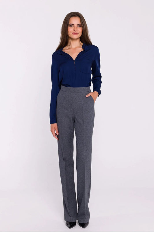 Stylove Women's Satin Blouse - Elegant Stand-Up Collar, Decorative Stitching, and Chest Pocket by Stylove