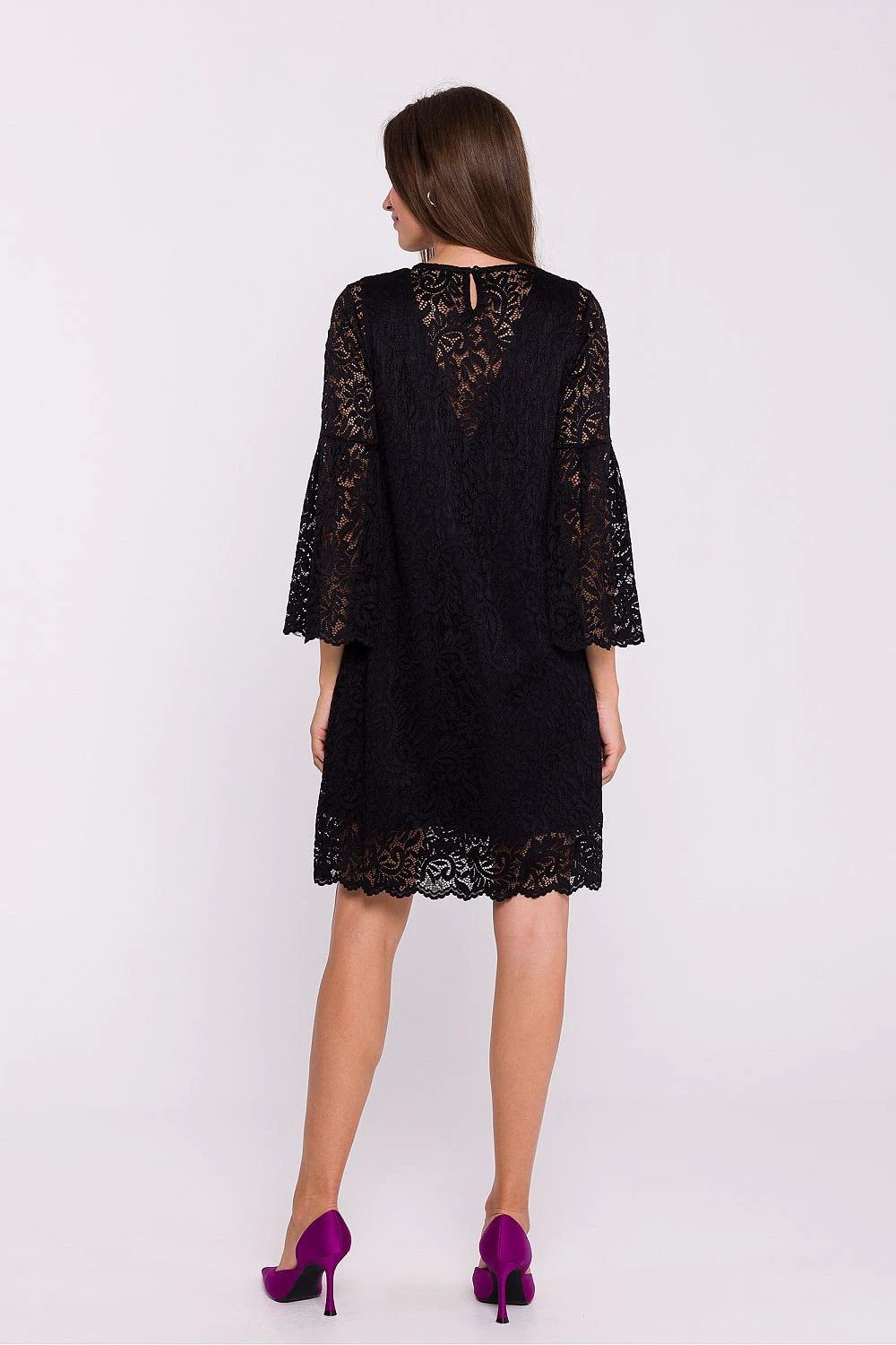 Stylove Women's Evening Dress - Elegant Trapeze Lace Double Layer with Charming Frill Sleeves by Stylove