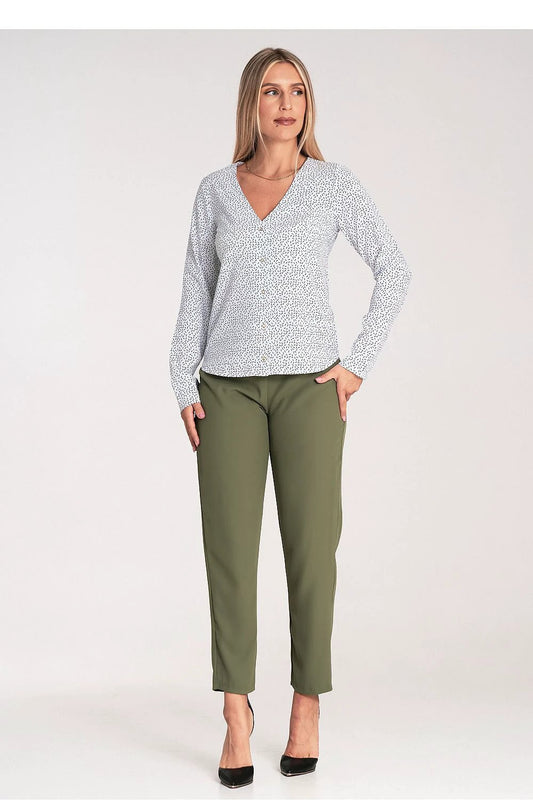 Figl Long Sleeve Fitted Shirt - Heart Neckline with Press Stud Fastening for Comfort and Stretch Fit by Figl