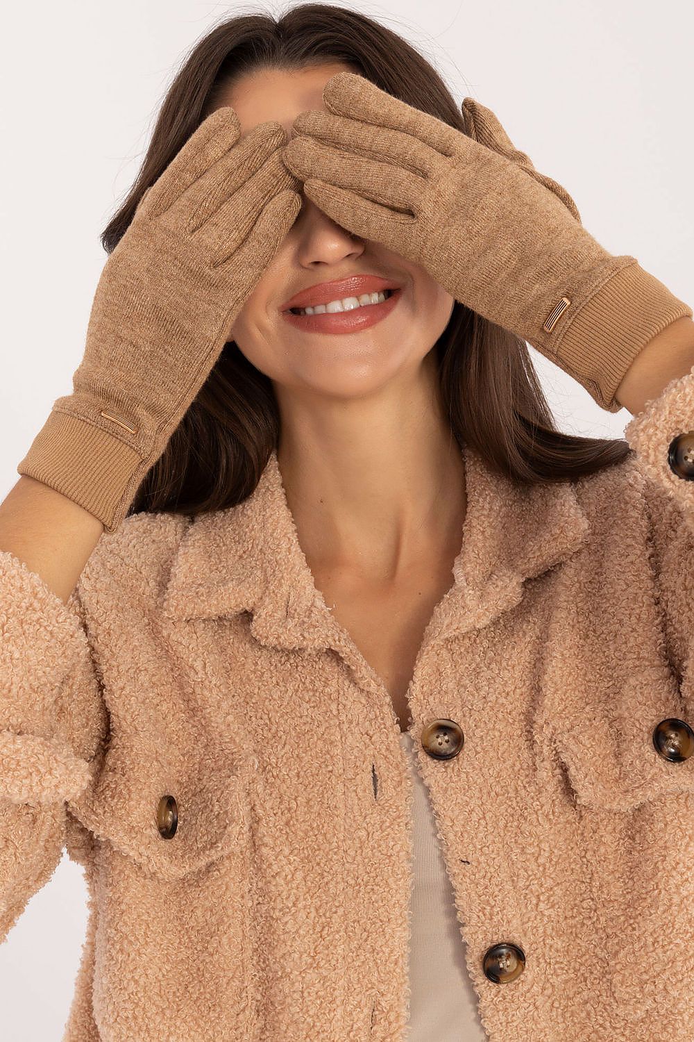 Ribbed Warm Gloves With Embroidered Flower On Index Finger by AT