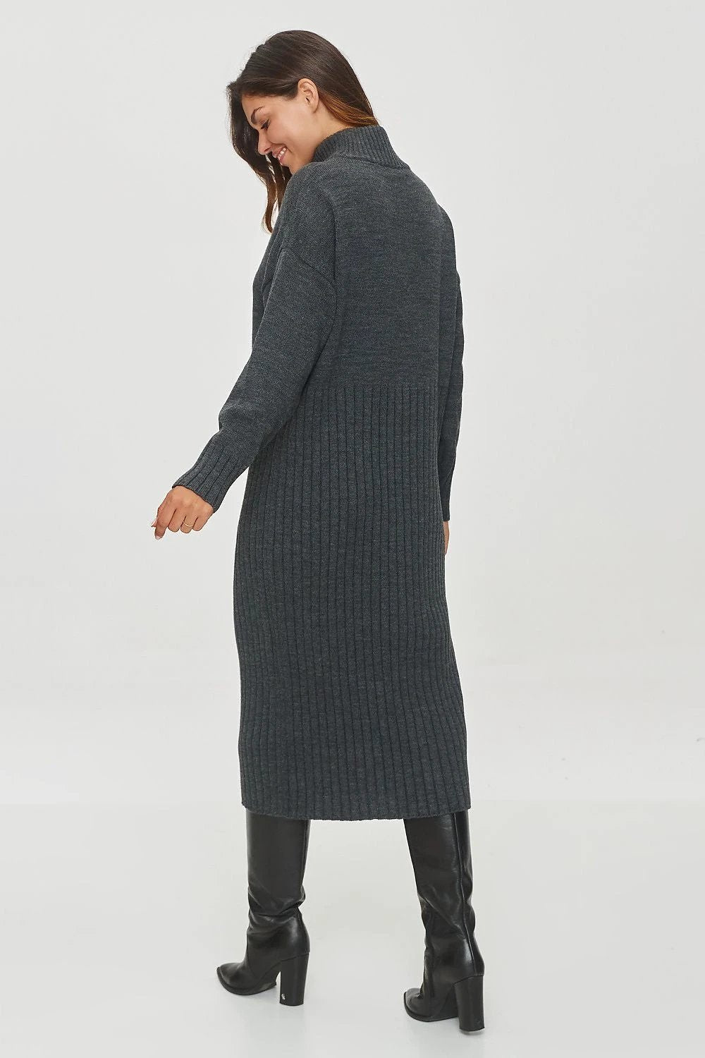 Makadamia Grey Knitted Daydress - Stylish Versatile Acrylic Design for Everyday Wear by Makadamia