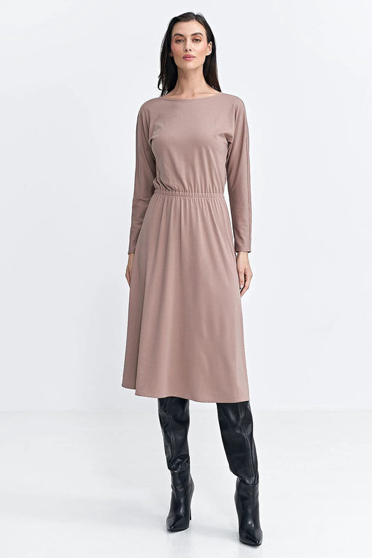 Nife Daydress - Comfortable Modal Fabric Dress with Elastic Waist and Boat Neckline by Nife