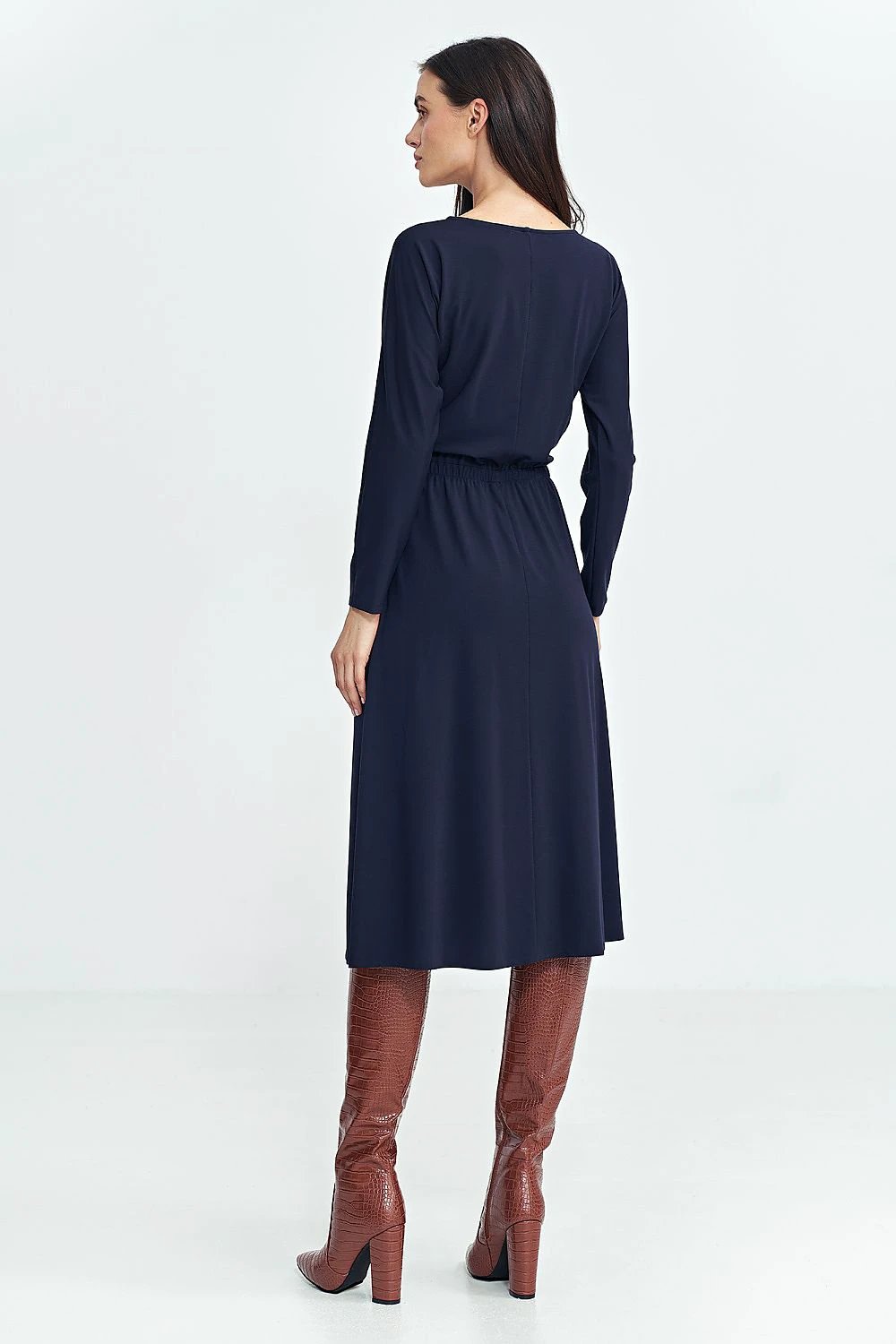 Nife Daydress - Comfortable Modal Fabric Dress with Elastic Waist and Boat Neckline by Nife