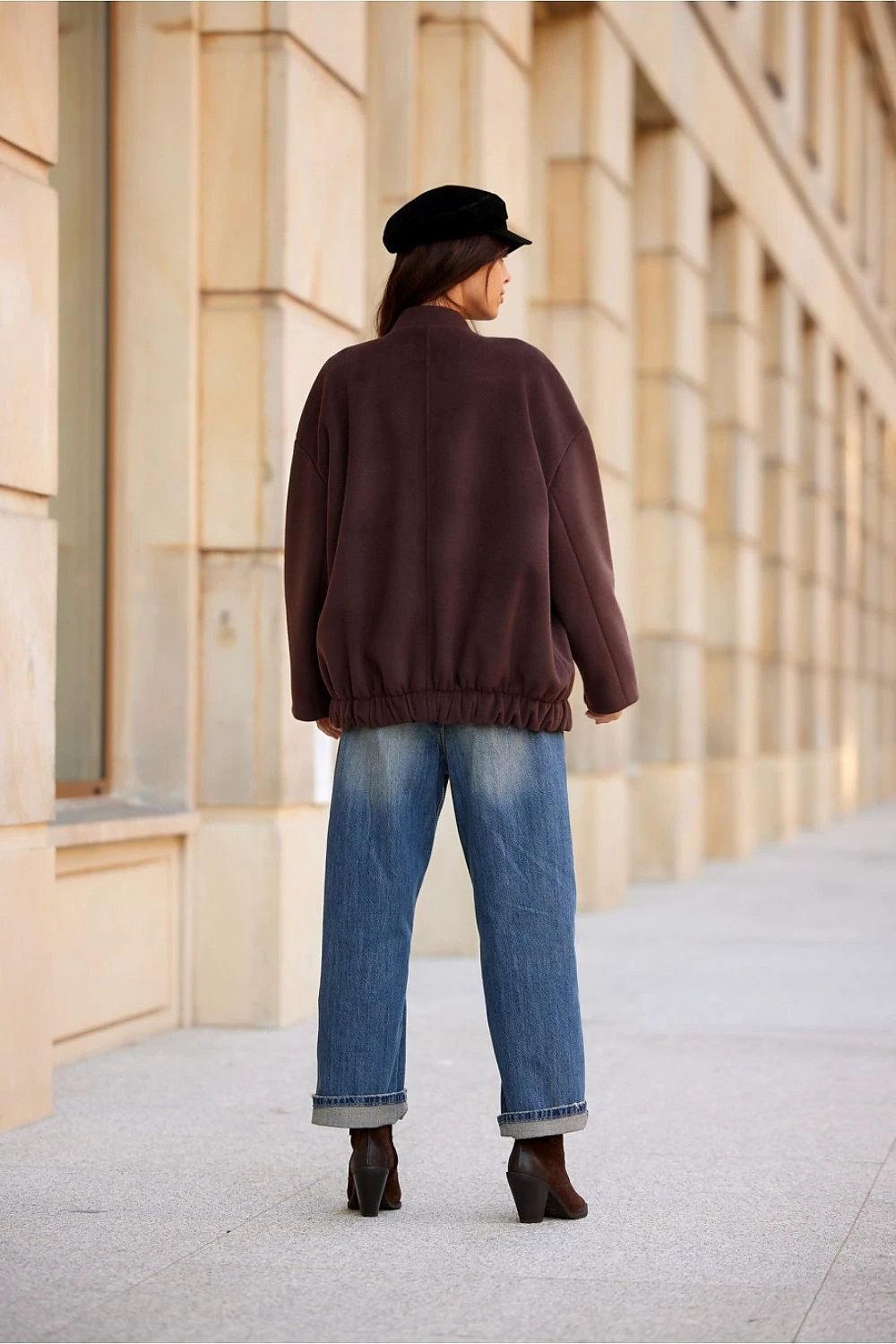 Roco Fashion Brown Women's Jacket - Warm Comfortable Polyester Blend with Elegant Dropped Shoulder and Stand-Up Collar by Roco Fashion