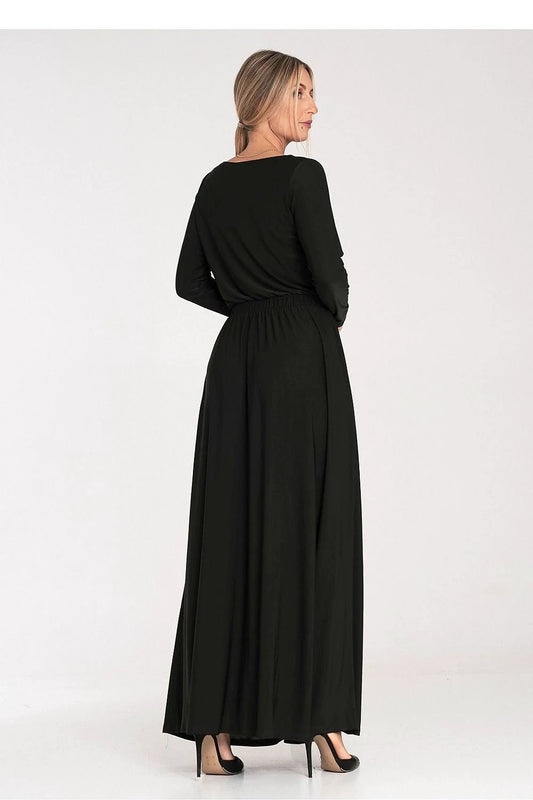 Figl Daydress - Comfortable Maxi Dress with Long Sleeves, Elastic Waist, and Boat Neckline for Versatile Occasions by Figl