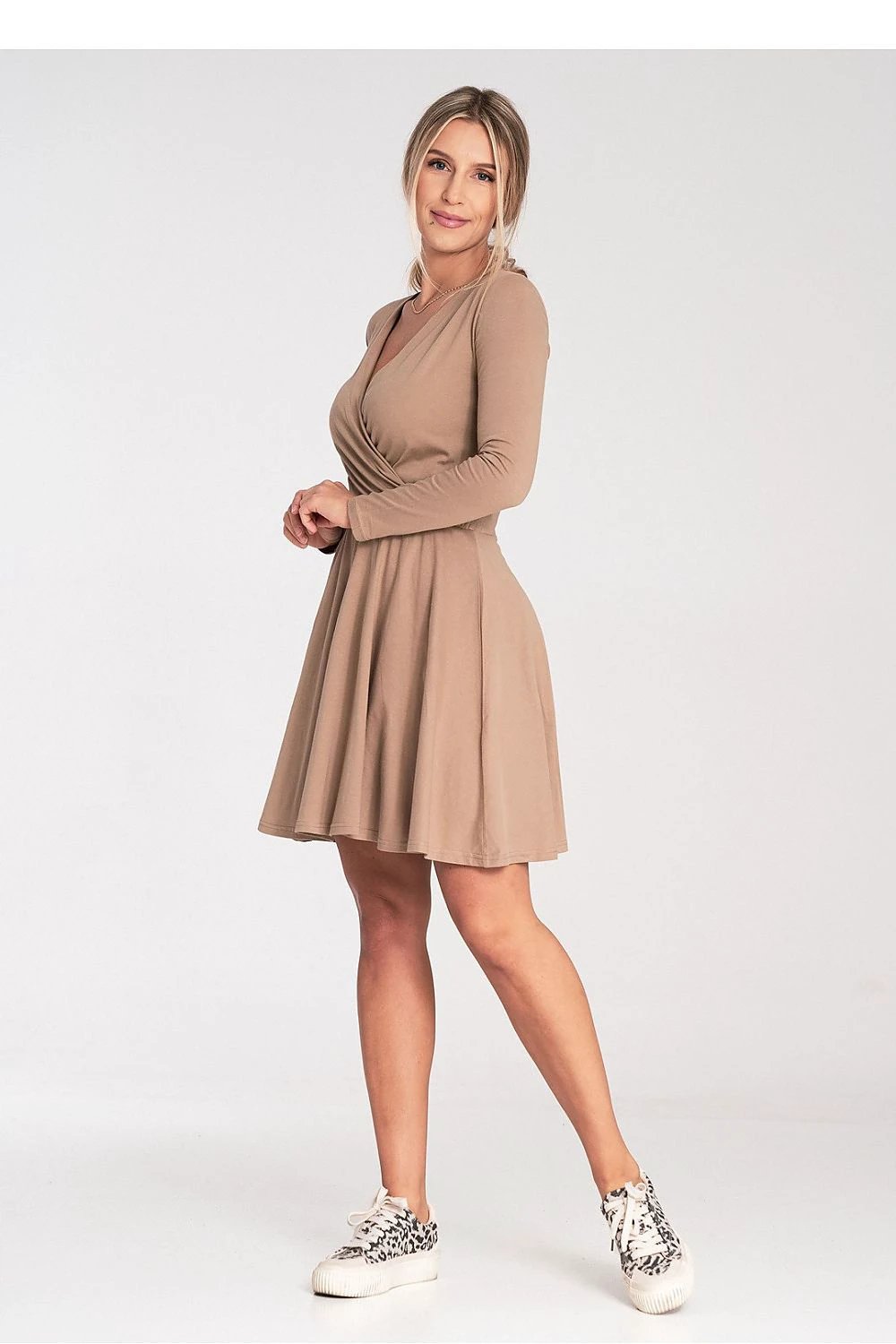 Figl Daydress - Women's Comfortable Cotton Long Sleeve Dress with Elastic Waist and Flared Hem by Figl