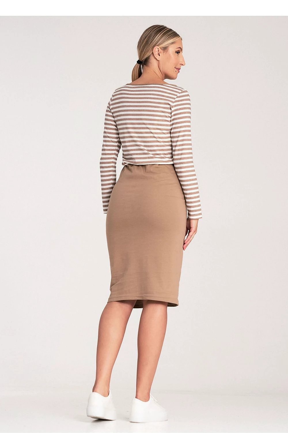 Figl Daydress - Striped Long Sleeve 92% Cotton and 8% Spandex Women's Comfort Dress by Figl