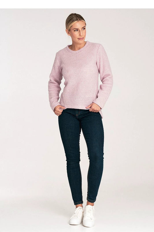 Jumper Figl Asymmetrical Hem Sweater - Long Sleeve Round Neck Women's Acrylic Wool Blend Top by Figl