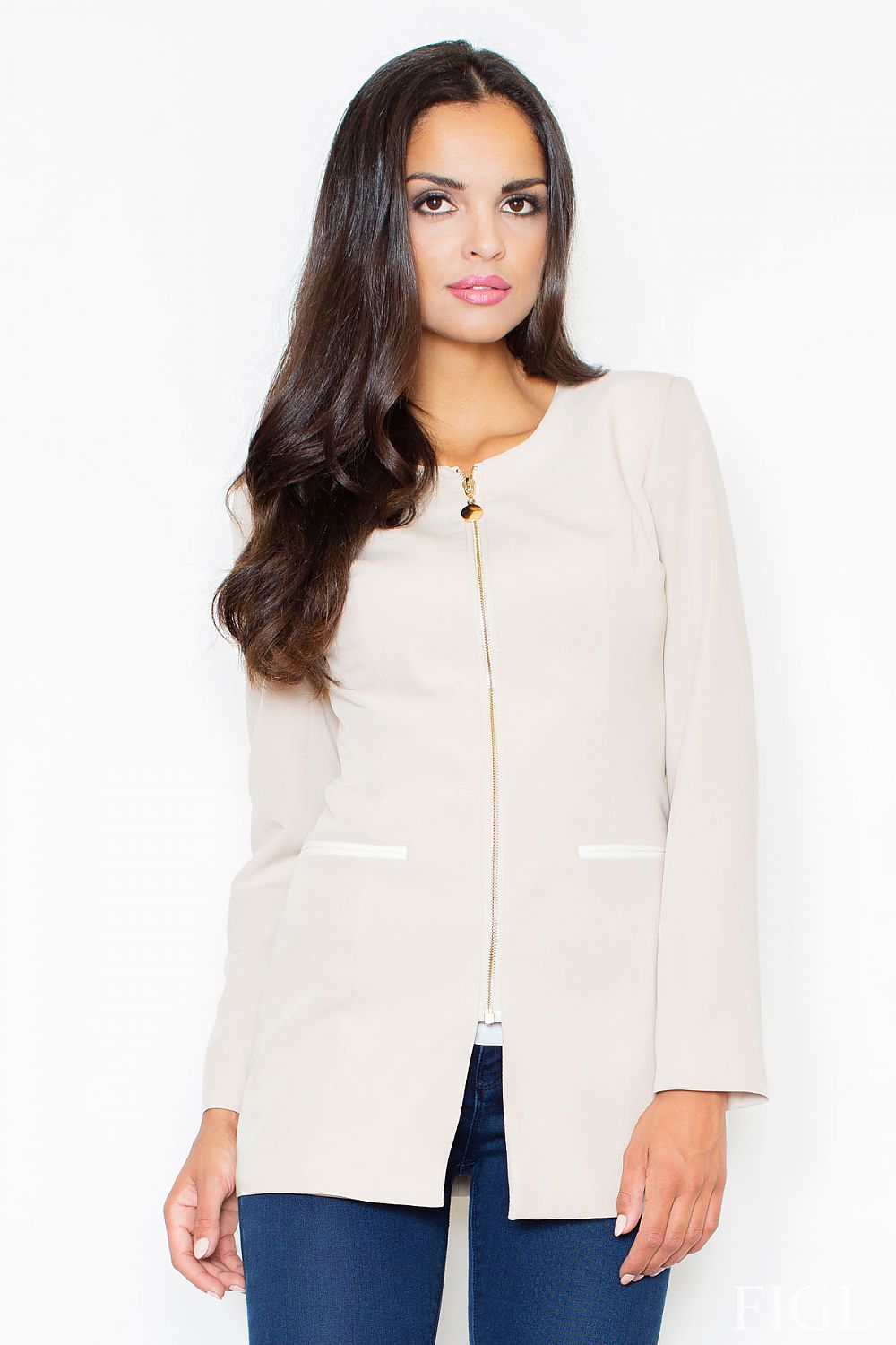 Figl Women's Long Fitted Knit Jacket Model 46834 - Ultra-Modern, Trendy and Comfortable Polyester Viscose Blend by Figl