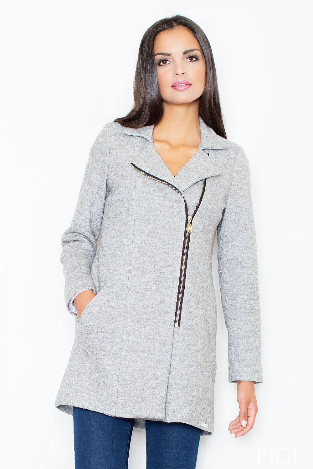 Figl Short Fitted Coat - Elegant Design with Gold Zipper and Lining for Transitional Weather by Figl