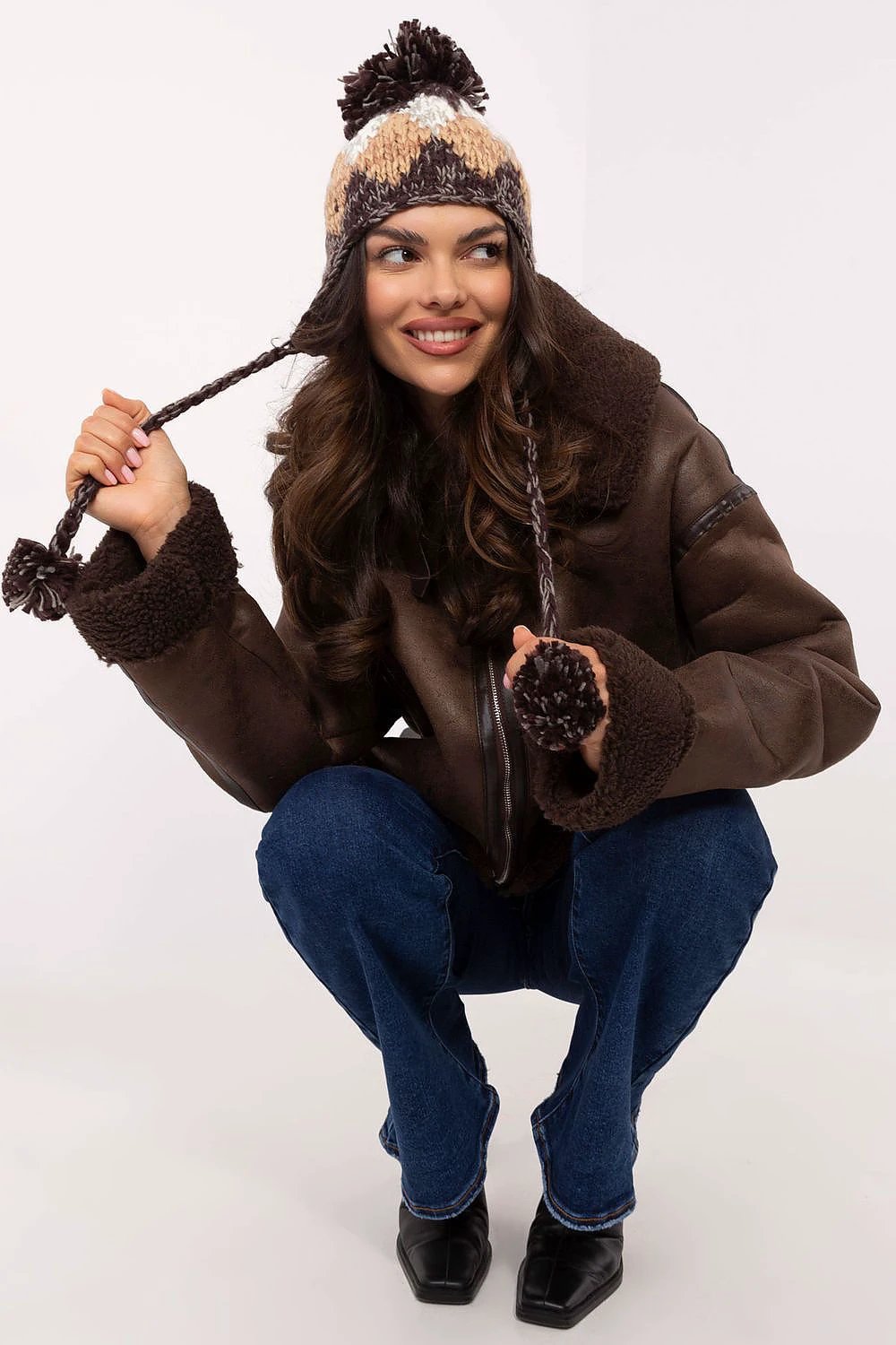 Winter Ear Hat Cap With Diamond Pattern Warm Beanie by AT