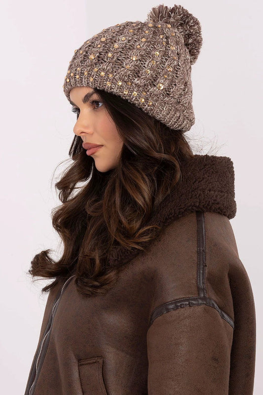 Elegant Womens Beanie With Zircon Accents For Warmth by AT