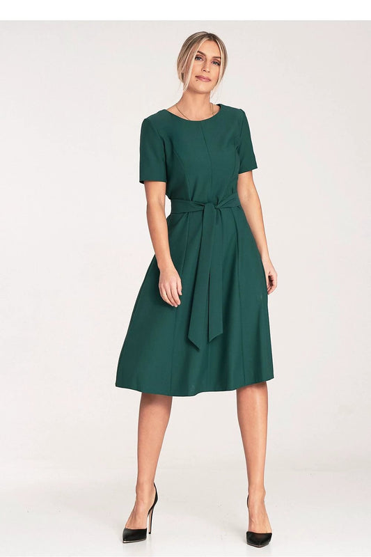 Figl Women's Daydress - Classic Midi Length Dress with Pleats, Short Sleeves and Fabric Belt by Figl