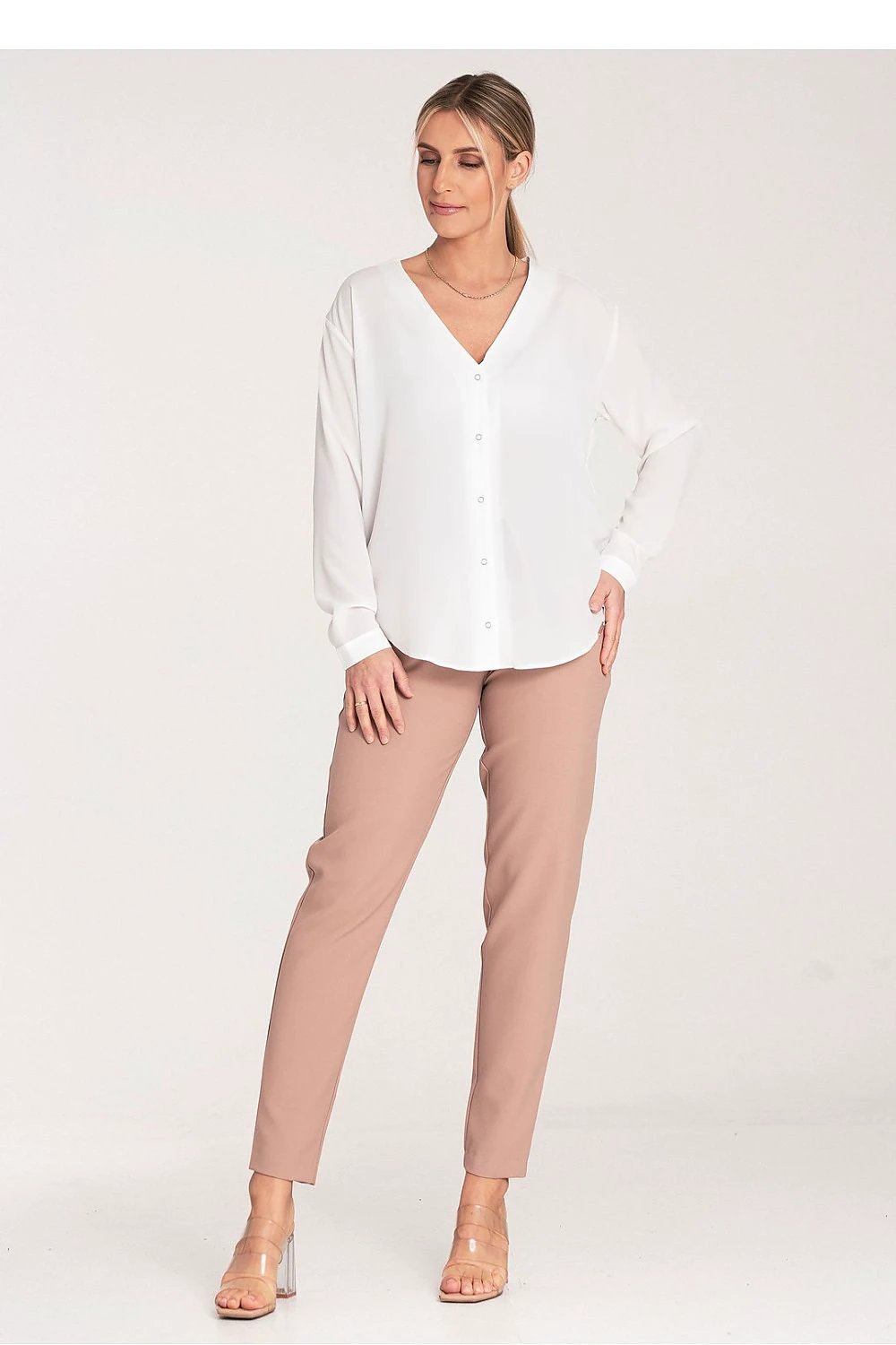 Figl Women's Long Trousers - Elastic Waist with Golden Buckle, Tapered Design for Everyday Comfort by Figl