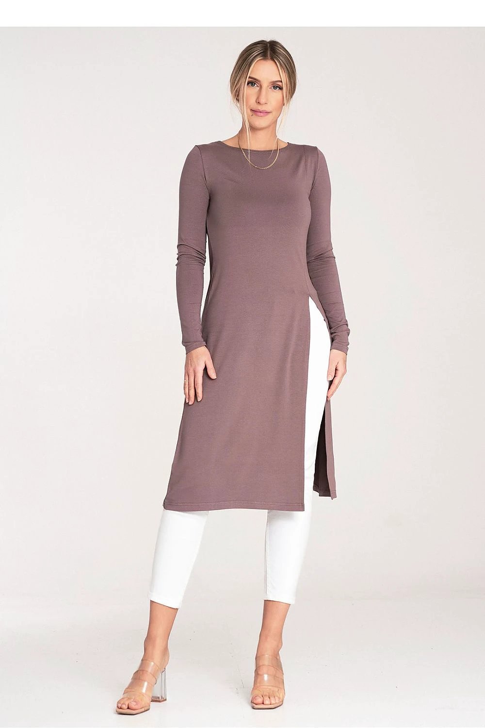 Figl Tunic - Women's Long Sleeve Round Neck with Side Slit, Versatile Styling in 95% Polyester for Comfort by Figl