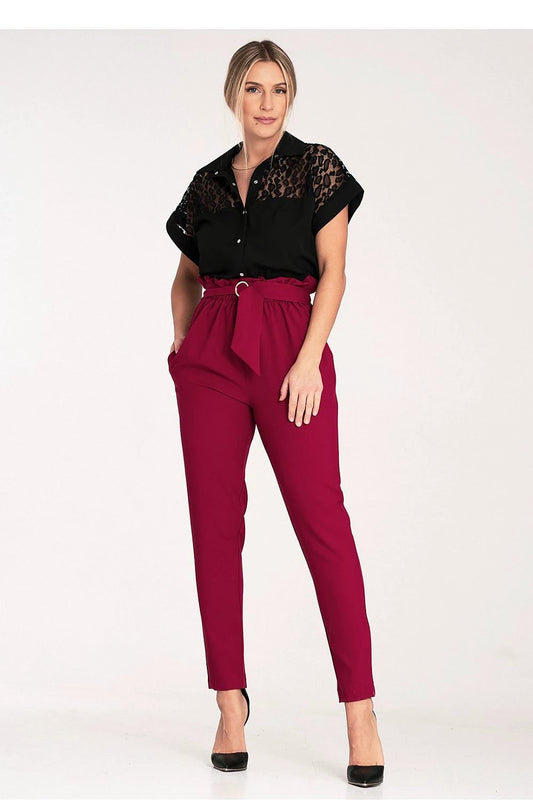 Figl Women's Short Sleeve Buttoned Shirt - See-Through Top with Mottles and Extended Fit by Figl