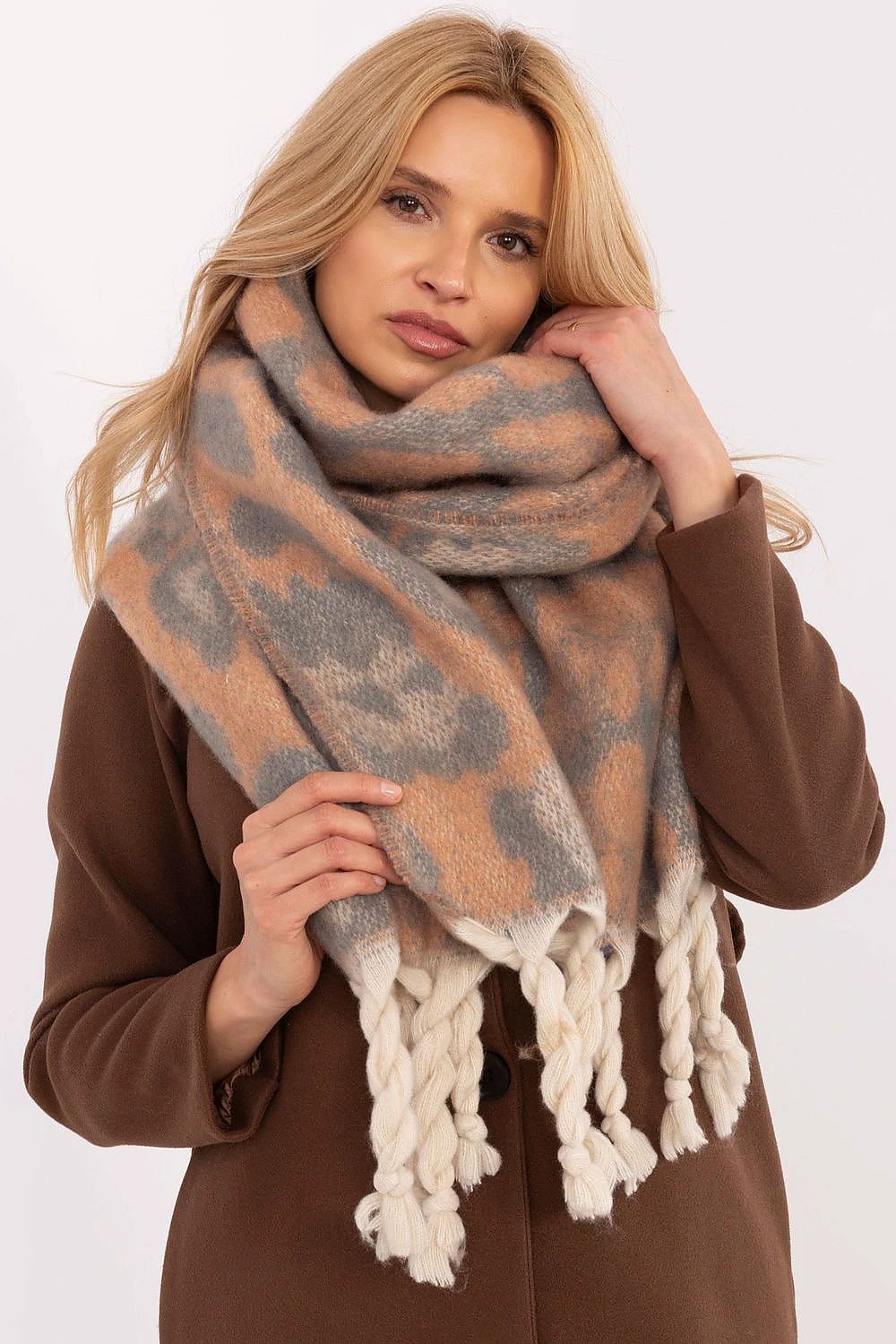 Elegant Animal Motif Polyester Shawl With Soft Fringes by AT