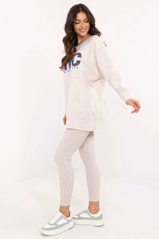 Set Factory Women's High-Quality Comfortable Sweatshirt and Leggings Set with Stylish Print by Factory Price