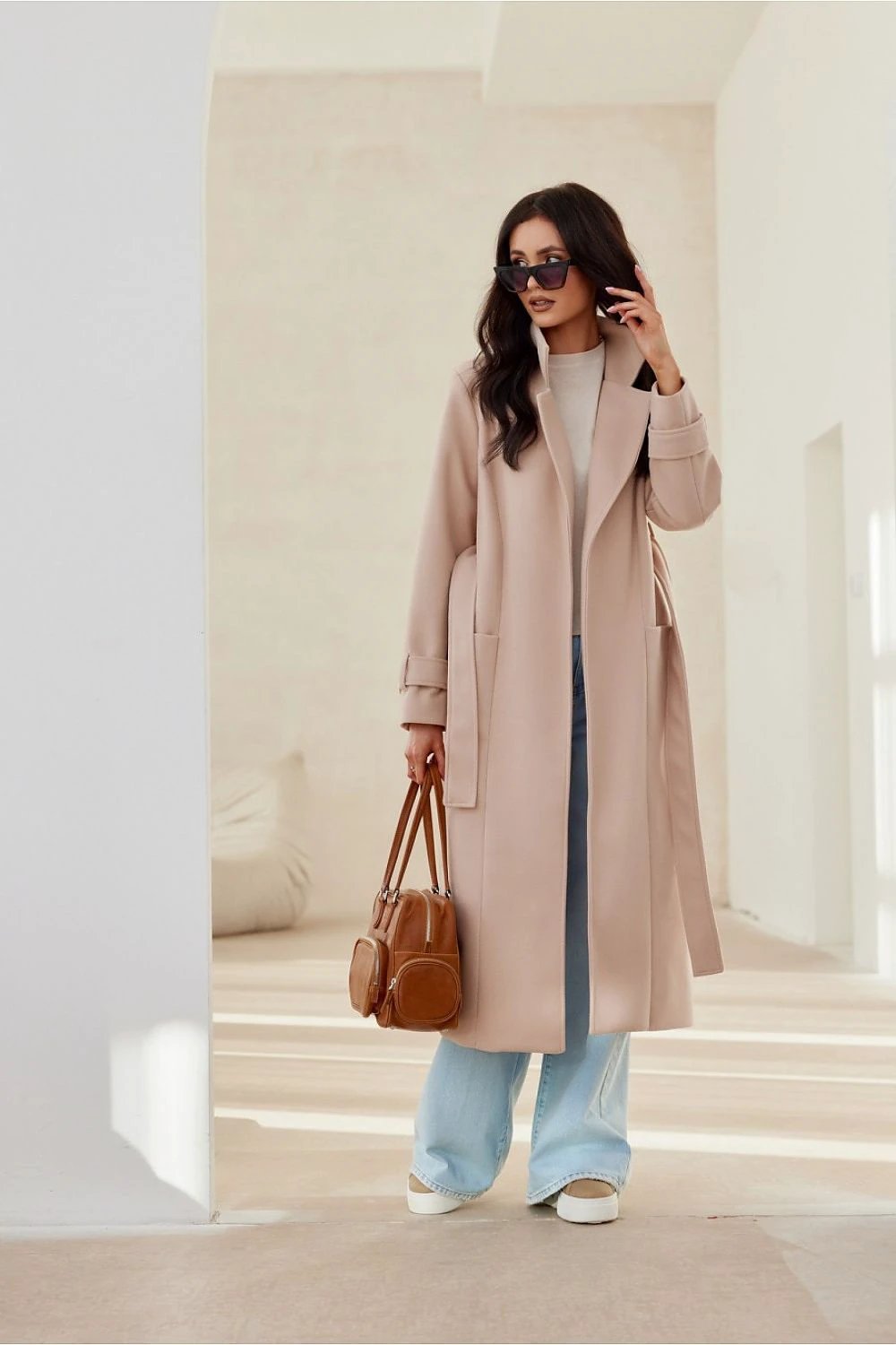 Roco Fashion Beige Long-Sleeved Women's Coat - Comfortable Spandex Blend for Everyday Style and Warmth by Roco Fashion