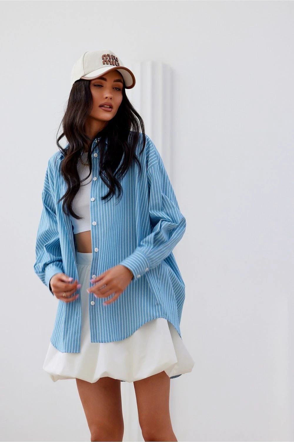 Roco Fashion Women's Blue Long Sleeve Shirt - Oversized 100% Cotton Comfort with Asymmetrical Design by Roco Fashion