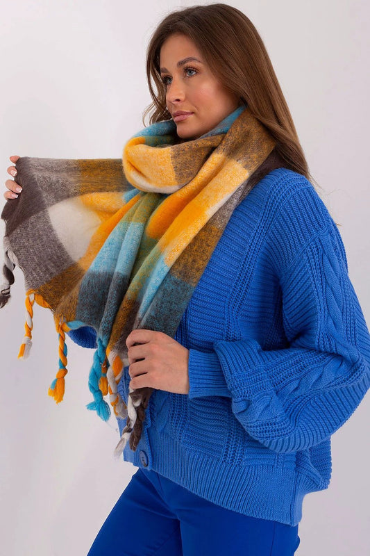 Colorful Plaid Polyester Shawl With Fringes For Winter by AT