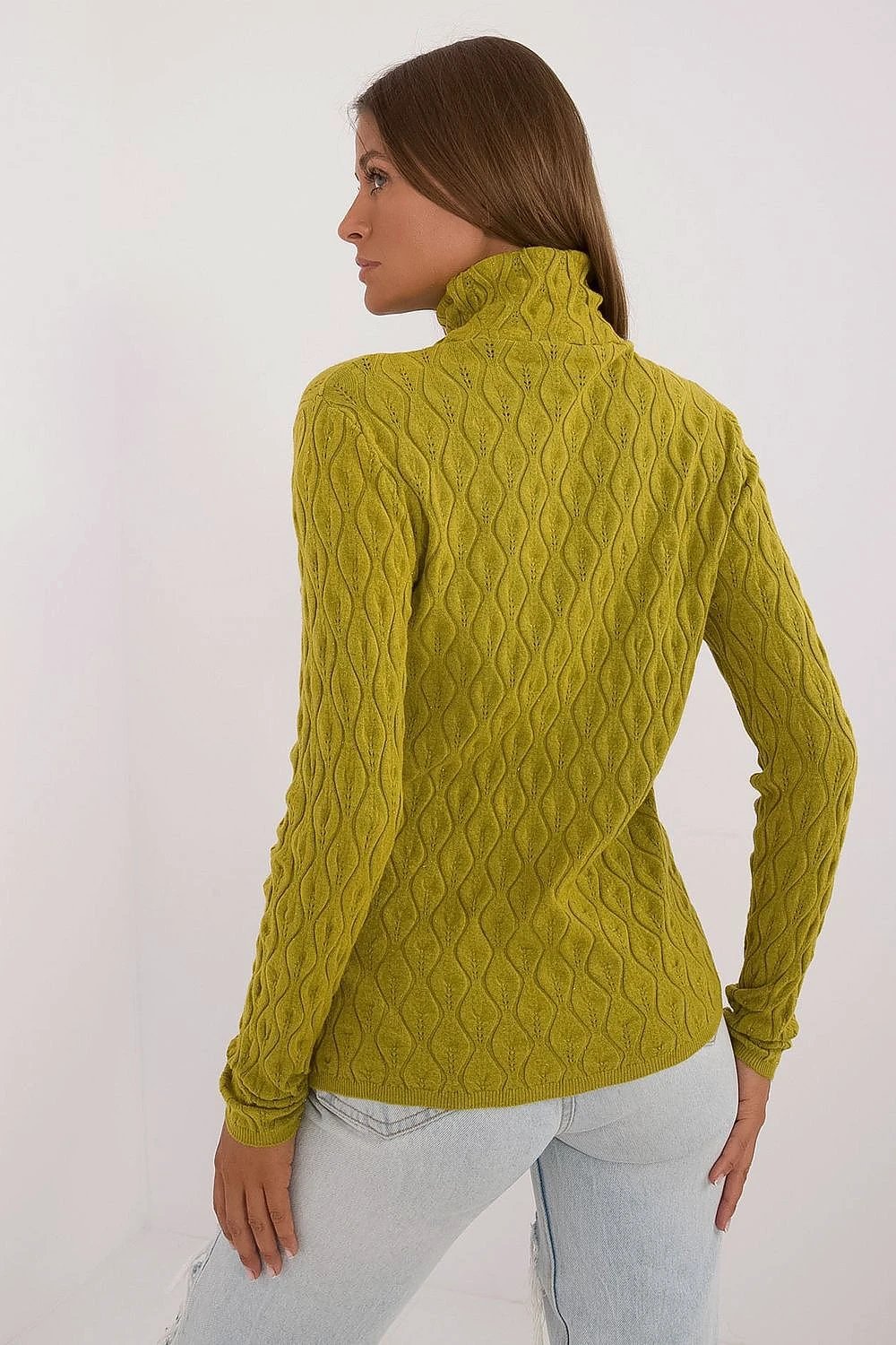 Turtleneck Casual Sweater With Lacy Pattern Viscose Thread by AT