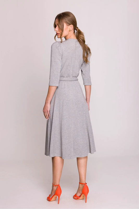 Stylove Daydress - Elegant Comfortable Modal Fabric V-Neck Dress with Flared Bottom and Waist Tie by Stylove