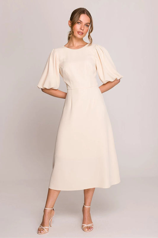Stylove Daydress - Romantic Feminine Midi Dress with Flared Silhouette and Puffy Sleeves by Stylove