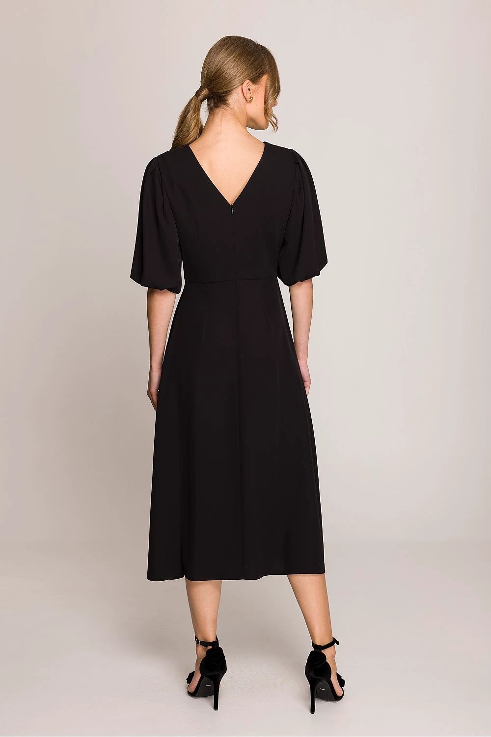 Stylove Daydress - Romantic Feminine Midi Dress with Flared Silhouette and Puffy Sleeves by Stylove